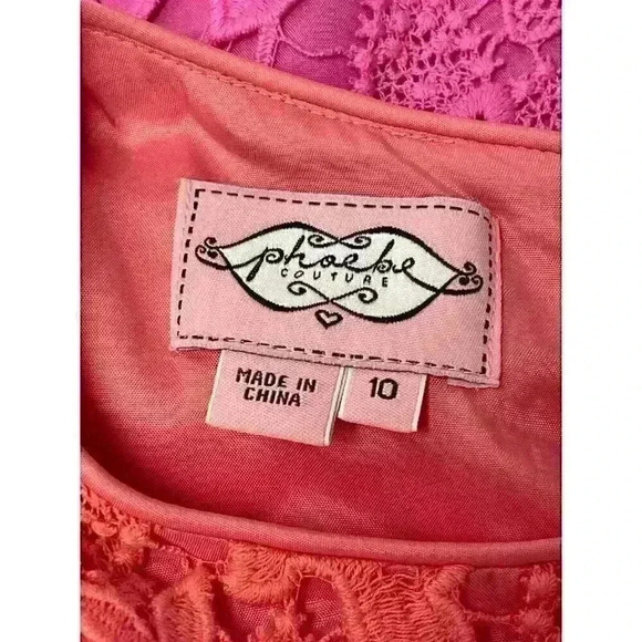 Phoebe Couture Women's Coral/Pink Lace Midi SIZE-10 - Picture 6 of 6